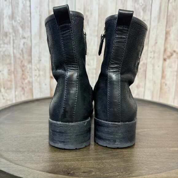 Tory Burch Simone Leather Moto Ankle Bootie Side Zip Logo Black Size 8 Women - Picture 6 of 11